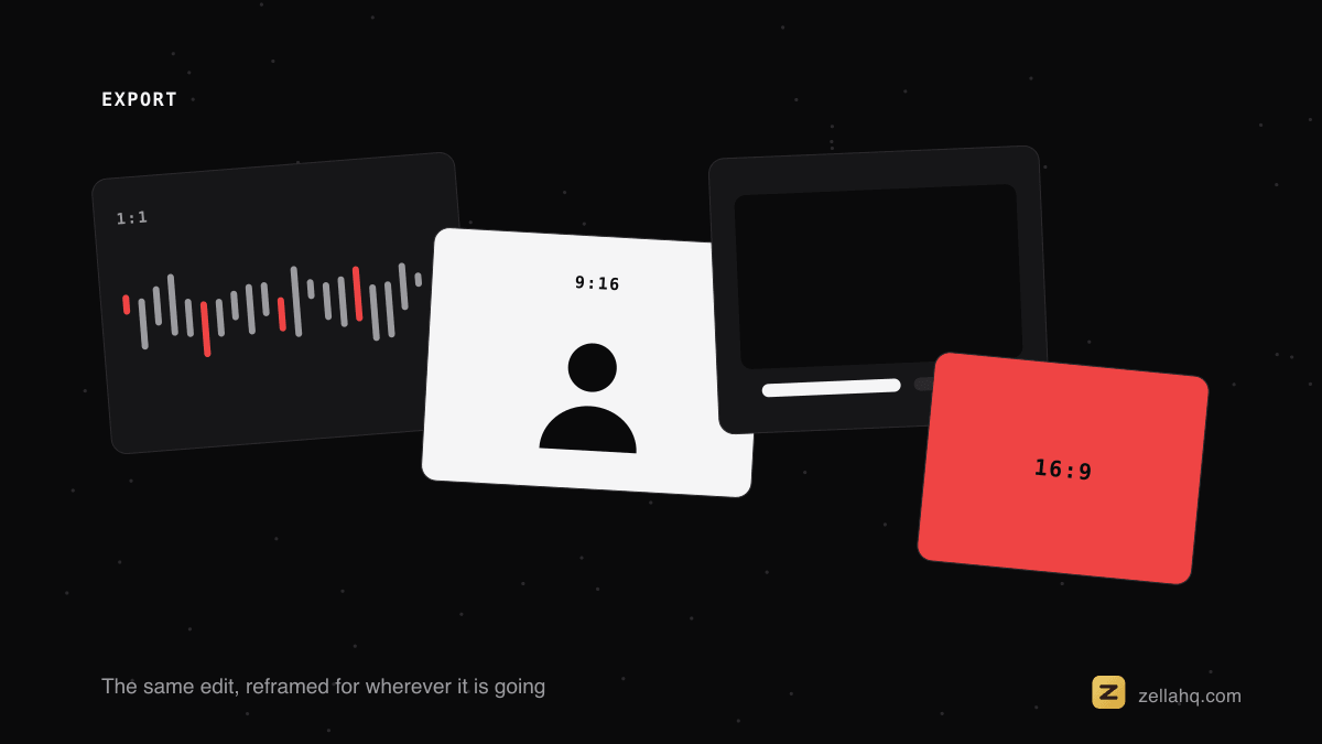 One recording reframed three ways: vertical, square and widescreen.