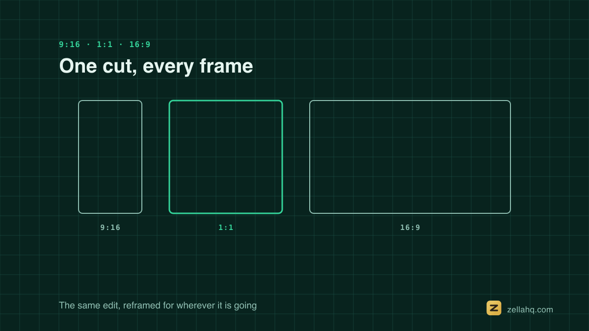 One recording reframed three ways: vertical, square and widescreen.